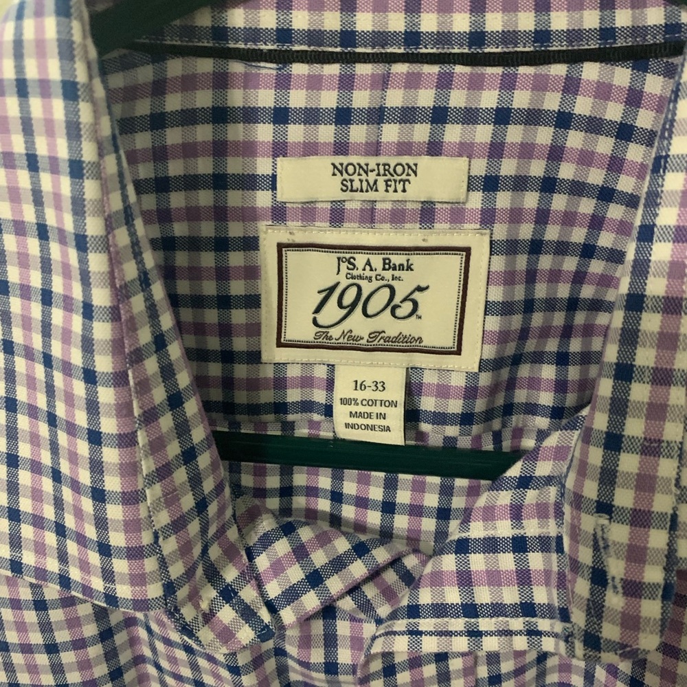 Men's Jos A Bank Non-iron Slim Fit long sleeve dress shirt size 16-33 EUC
